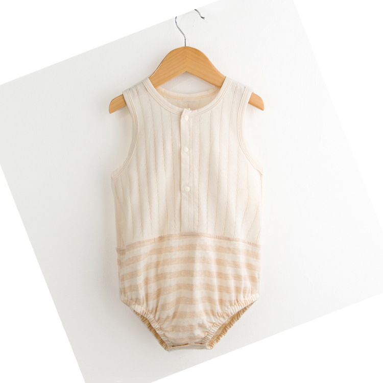 夏季彩棉婴幼儿哈衣宝宝无袖连体衣三角爬服纯棉包臀包屁衣清仓