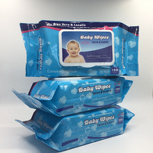 婴儿湿巾无香100抽加盖宝宝婴儿手口湿纸巾 蓝色包装爱心图案