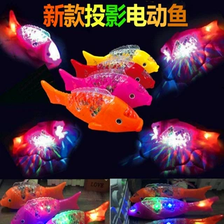 热卖发光发声鱼投影电动鱼万向音乐摇摆鱼儿童摆地摊玩具厂家批发