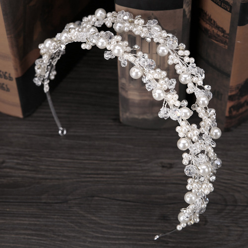 New bridal tiara double row pearl handmade crystal headband princess dress wedding accessories fashion alloy hair accessories