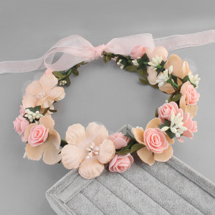 European and American Fashion Fabric Wreath Headwear Hair Band Bridal Wedding Beach Photo Headband Strap Flower Hair Band