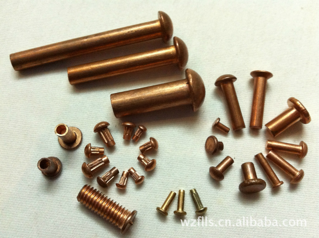大量供应铝铁紫铜黄铜不锈钢实心铆钉半空心全通黄铜件规格齐全