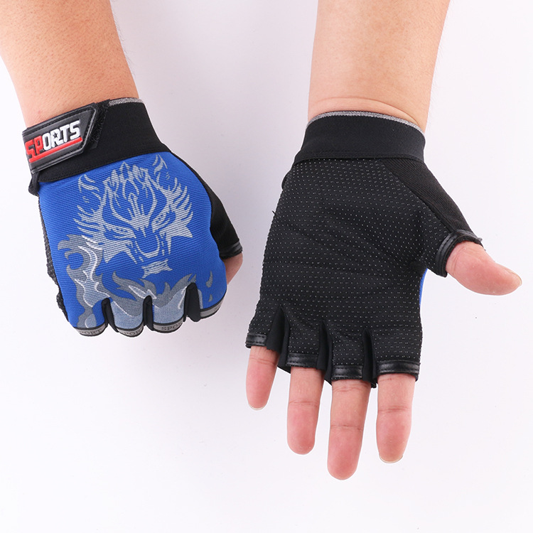 Guantes de medio Dedo de equitación nuevos hombres y mujeres cabeza de lobo guantes de fitness al aire libre transpirable Delgado táctico guantes de los niños