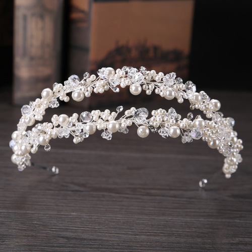 New bridal tiara double row pearl handmade crystal headband princess dress wedding accessories fashion alloy hair accessories