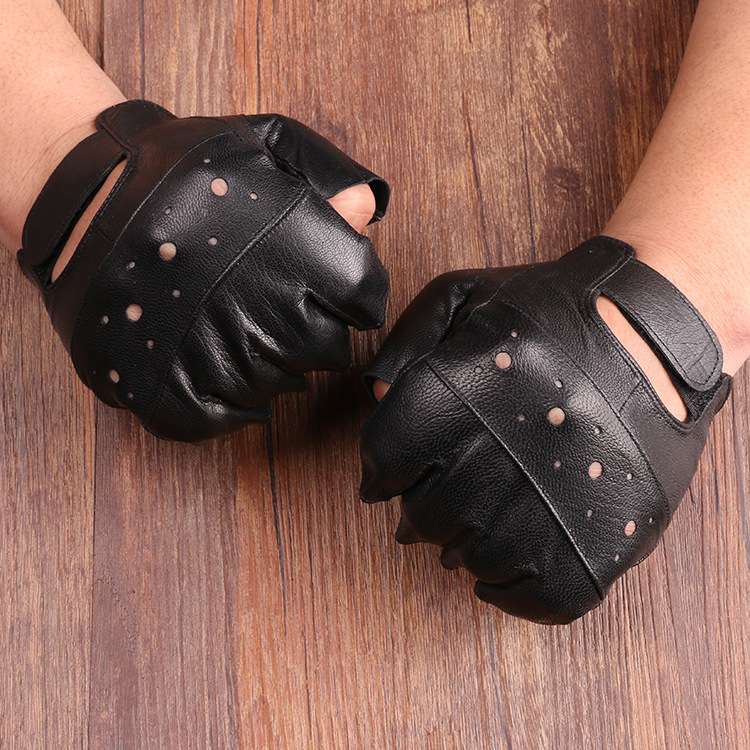 Nueva piel de oveja medio dedo deportes guantes tácticos medio Ejercicio de fitness equitación al aire libre a prueba de sol fugas dedo guantes de cuero