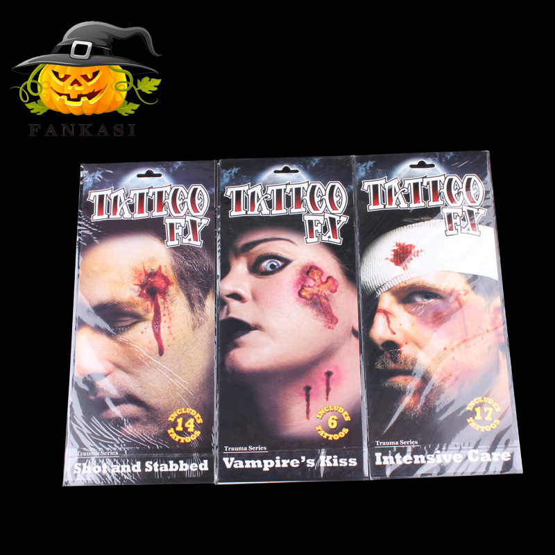 Halloween Decoration Scar Stickers Movie Props Zombie Nurse Tattoo Stickers Horror Tricky Nail Stickers Face Stickers