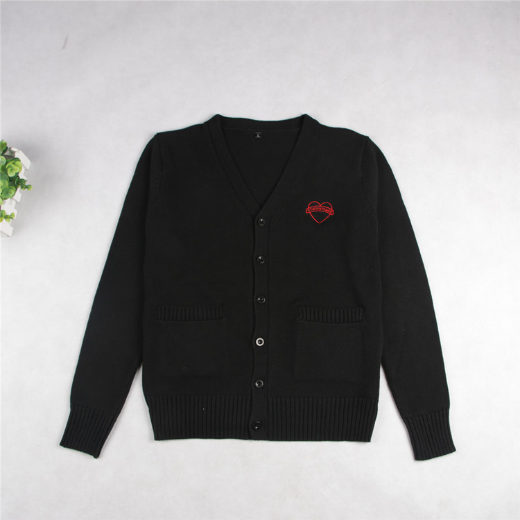 Spot JK/DK uniform cardigan for men and women autumn and winter thick student sweater black/chocolate heart-shaped embroidery Spot JK/DK uniform cardigan for men and women autumn and winter thick student sweater black/chocolate heart-shaped embroidery