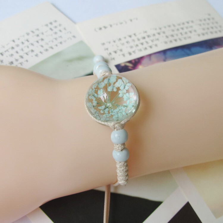 Gypsophila Gypsophila Dried Flower Bracelet Girl Student Girlfriend Couple Gift Glass Ball Immortal Real Flower Ceramic Bracelet Jewelry