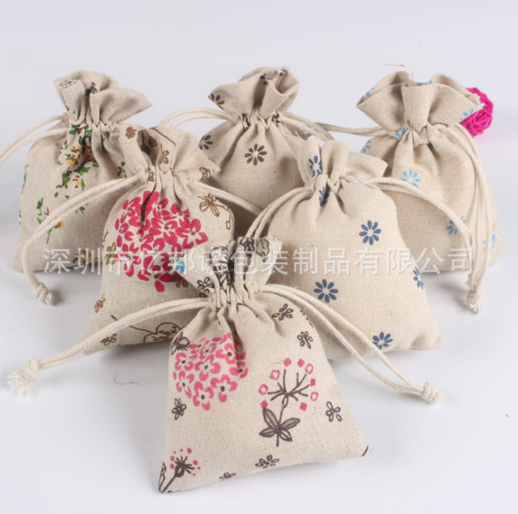 现货花色麻布袋 束口袋麻布袋 拉绳麻布米袋 礼品包装麻布袋批发