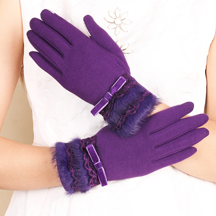 Damen Handschuhe Mit Hasenfellbesatz Und Touchscreen-funktion_voghion.com