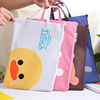 Cartoon capacious linen bag with zipper for folders, Korean style, South Korea