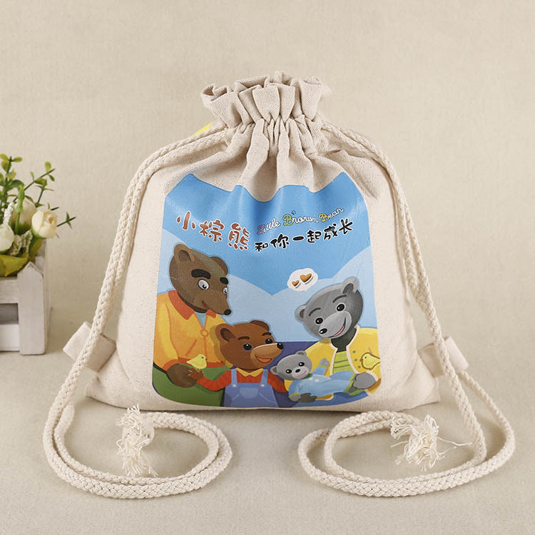 直供创意卡通印花背包抽绳袋印刷logo旅行收纳帆布束口袋轻便