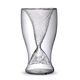 美人鱼创意杯子玻璃水杯透明冰淇淋双层美女杯鲨鱼玻璃杯鱼尾杯子