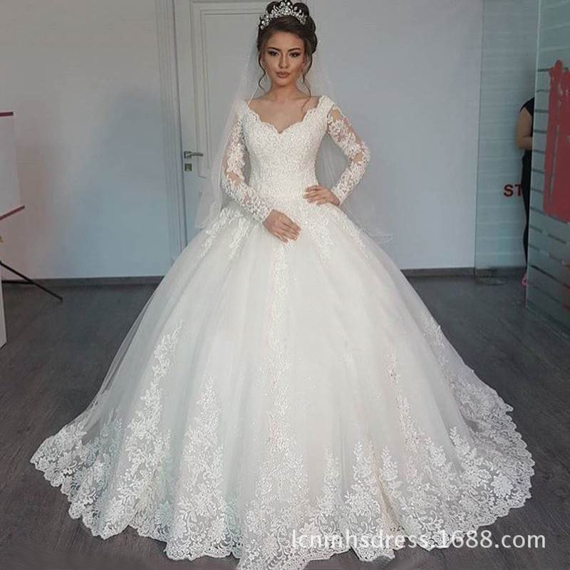 High-End Export Wedding Dress 2025 Spring New Slim One-Shoulder Mid-Sleeve Wedding Dress Trailing Lace Bridal Wedding Dress