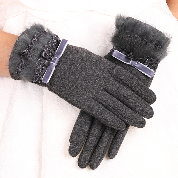 Damen Handschuhe Mit Hasenfellbesatz Und Touchscreen-funktion_voghion.com