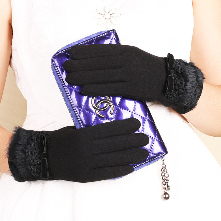 Damen Handschuhe Mit Hasenfellbesatz Und Touchscreen-funktion_voghion.com