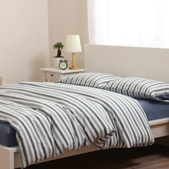 簡約日式良品無印水洗棉條紋四件套純棉床上用品床單床笠被套純棉