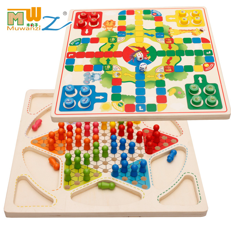 Bolas de madera Ajedrez volador dos en uno Piezas de ajedrez multifunción Bloques de construcción de madera para niños Juguetes educativos para niños