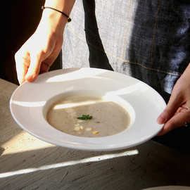 西餐盘10寸圆形草帽盘陶瓷白色意面盘碗汤盘餐厅plates盘子