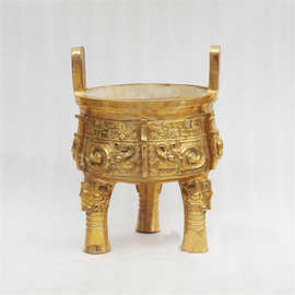 黄铜圆鼎 仿古兽面 用品黄铜熏香炉 小鼎 家居摆件