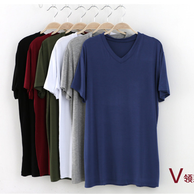 Modal Short-sleeved T-shirt Men's V-neck Undershirt Large Size Loose Solid Color Sports Slim-fit Half-sleeve Men's Summer