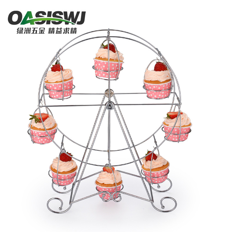 OASISWJ spray de hierro soporte de la torta de plástico Rueda de la fortuna ocho tazas pequeño pastel giratorio de hierro soporte de hornear herramientas DIY