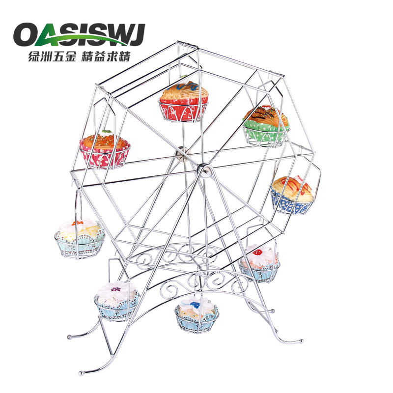 OASISWJ spray de hierro soporte de la torta de plástico Rueda de la fortuna ocho tazas pequeño pastel giratorio de hierro soporte de hornear herramientas DIY