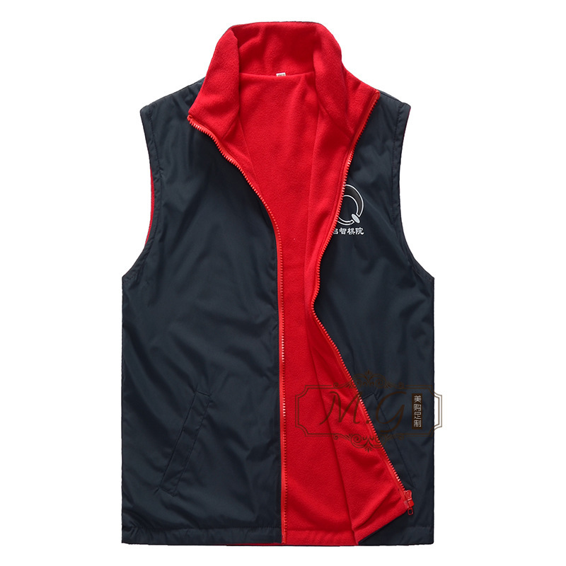 Fleece two-sided wear spring and autumn men's jacket overalls polar fleece warm vest factory can set logo