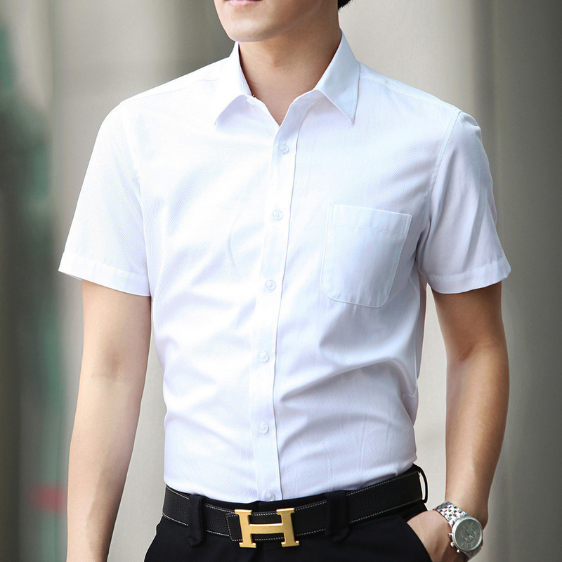 Summer men's business shirt White slim work clothes business wear short sleeve shirt wholesale solid color embroidered logo