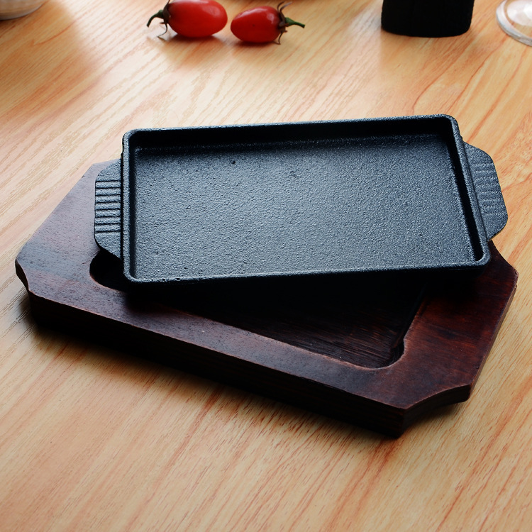 Cast Iron Japanese-style Teppanyaki Rectangular Barbecue Plate Teppanyaki Grill Pot Western-style Household Barbecue Pot Grill Plate Frying Pan