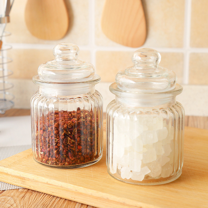 Kitchen Glass Sealed Jar Vertical Stripe Food Seasoning Glass Tea Jar Glass Jam Jar Storage Jar