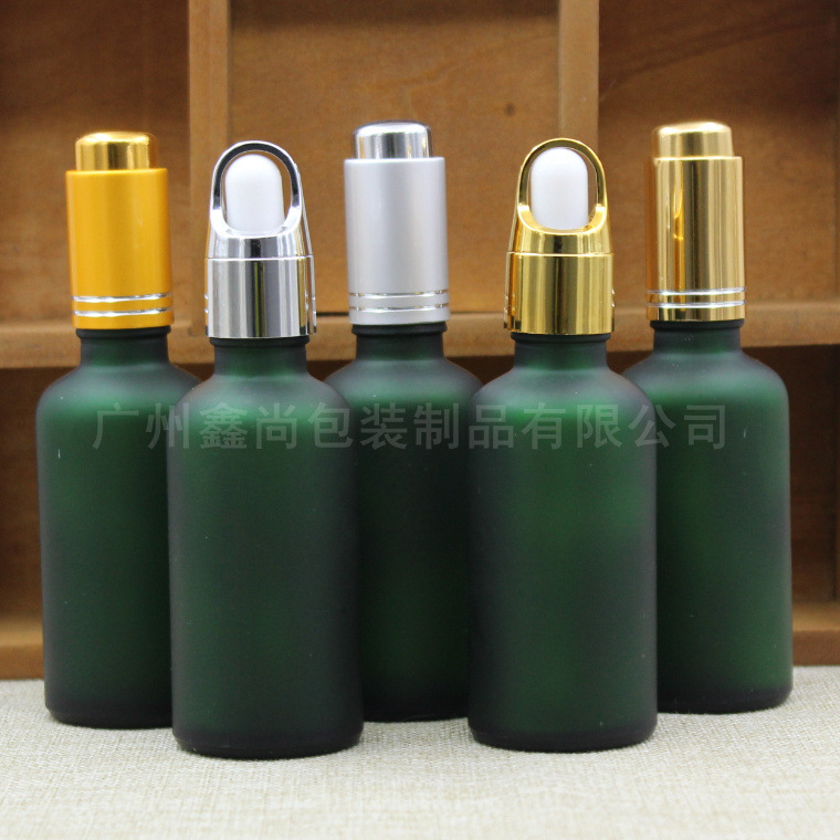 50ml绿色磨砂玻璃精油瓶 精油调配瓶 花篮按压分装稀释空瓶批发