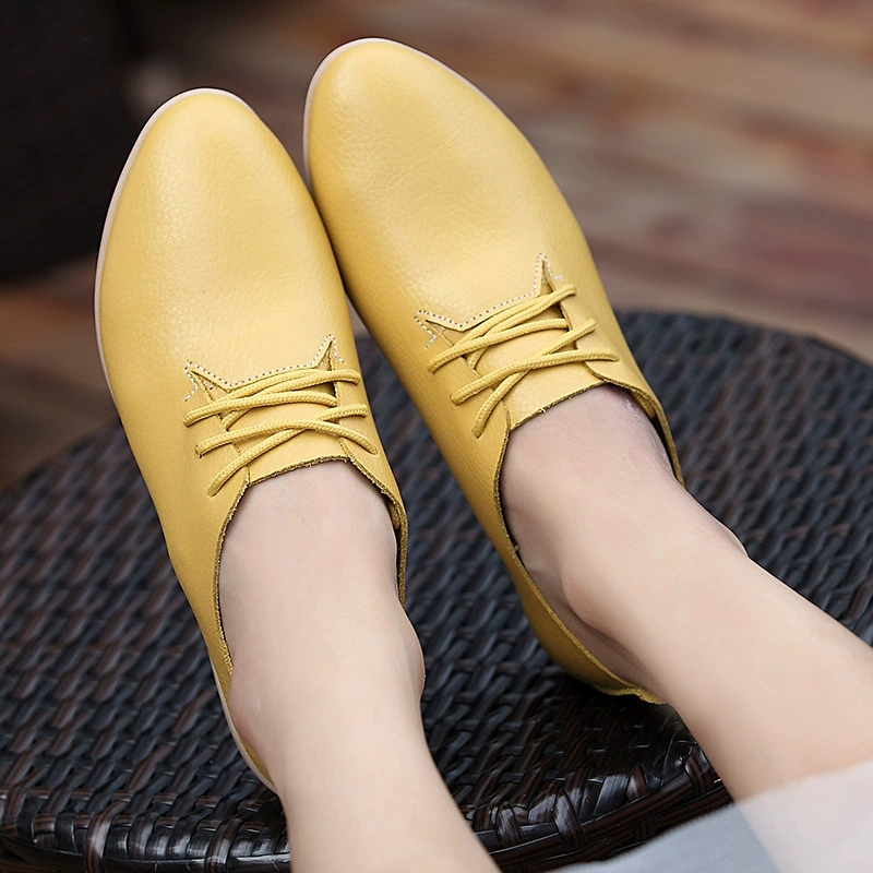 Women’s pointed-toe leather shoes, genuine two-layer cowhide, soft composite sole, lightweight