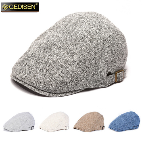 Linen Breathable Sun Hat for Men - Summer Outdoor Casual Duckbill Hat for Men - Wholesale Cotton Linen Beret Hat - Cross-border