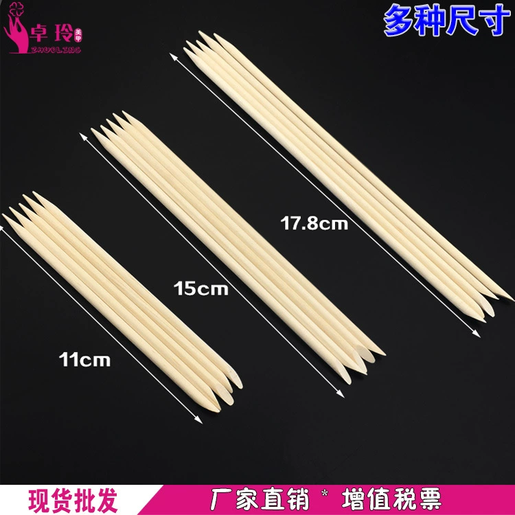 Маникюрные товары Оптовая красота деревянная палочка мертвой кожи толкать ногти двойной головки оранжевой палочки для чистки палочки 11,5 см