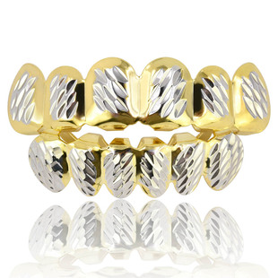 Europe and the United States new hot selling HIPHOP hip hop gold braces covered with big gold teeth double color gold teeth wholesale manufacturers
