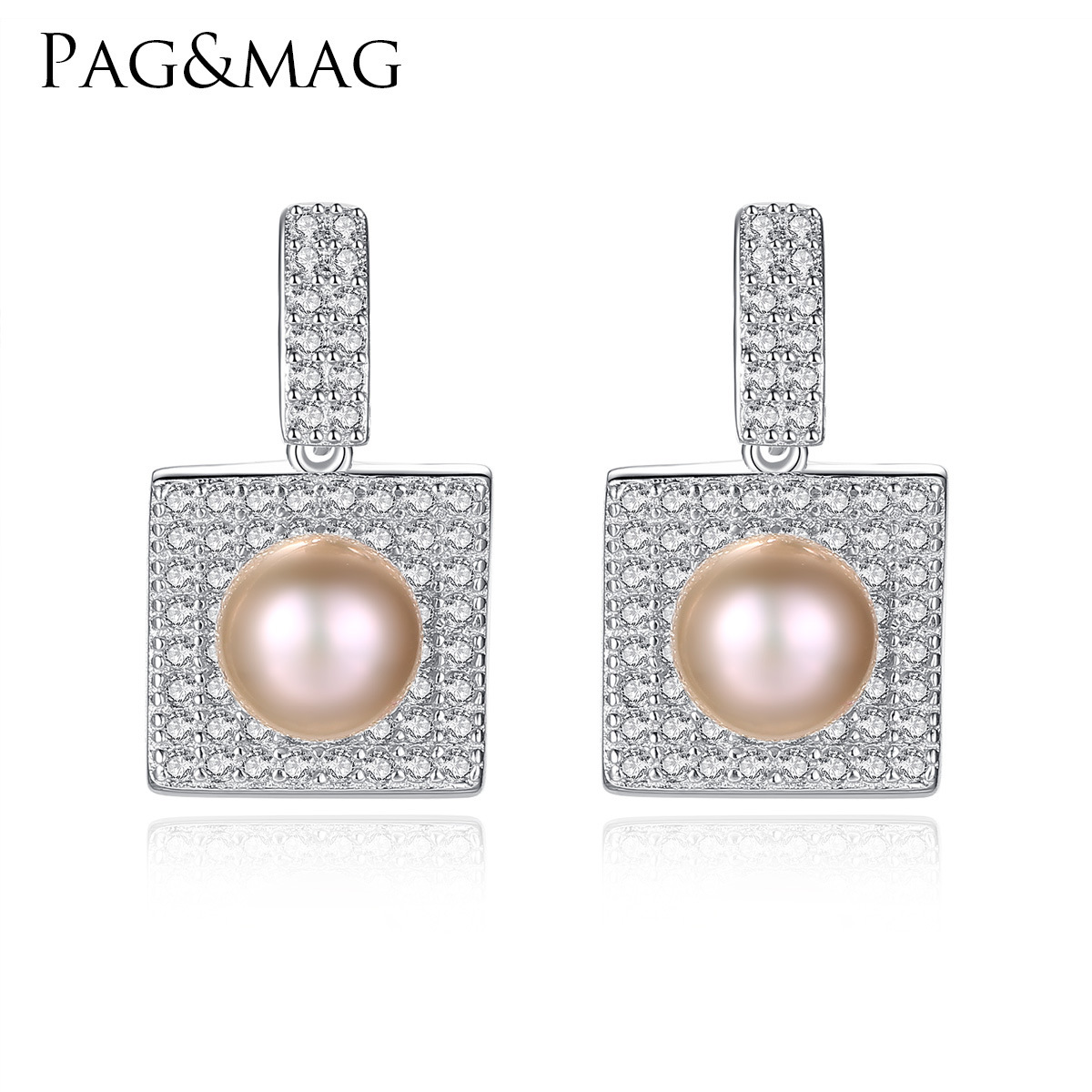 PAG&MAG Square retro fashionable earrings with zircon pearl