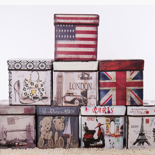 Vintage Printed Laminated Storage Bench Storage Box Multi-Functional Cover Folding Storage Bench Shoe Changing Bench Storage Bench 