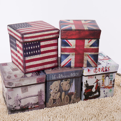 Vintage Printed Laminated Storage Bench Storage Box Multi-Functional Cover Folding Storage Bench Shoe Changing Bench Storage Bench 
