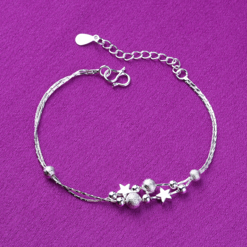 Hand beaded women's silver bracelet Japanese and Korean version of small star jewelry double-layer light sand beads small gift anklet wholesale Hand beaded women's silver bracelet Japanese and Korean version of small star jewelry double-layer light sand beads small gift anklet wholesale