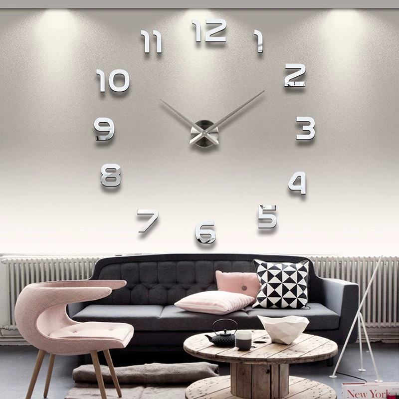 Wall clock DIY 3D (EVA) acrylic mirror numbers, large customizable home decor clock
