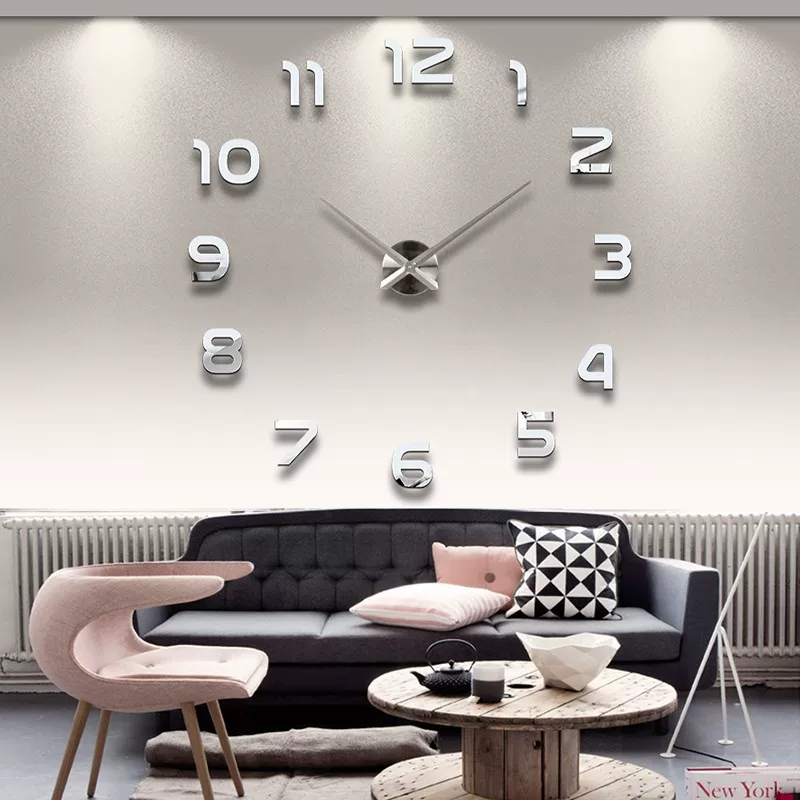 Wall clock DIY 3D (EVA) acrylic mirror numbers, large customizable home decor clock