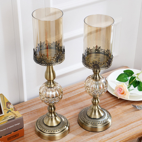 Classical European model house glass candlestick ornaments, metal candlesticks, American home living room candlelight decorations