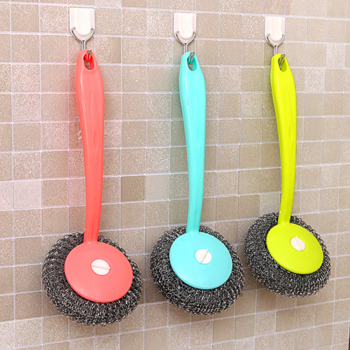 Kitchen pot brush, steel wire ball, pot brush, pot brush, long handle cleaning ball