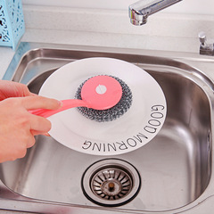 長柄帶鋼絲球不沾油洗鍋刷 廚房可掛式塑料清潔刷子 去油污洗碗刷