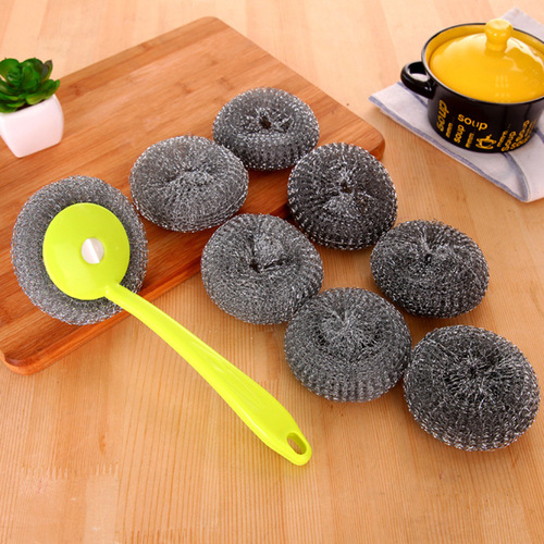 Kitchen pot brush, steel wire ball, pot brush, pot brush, long handle cleaning ball