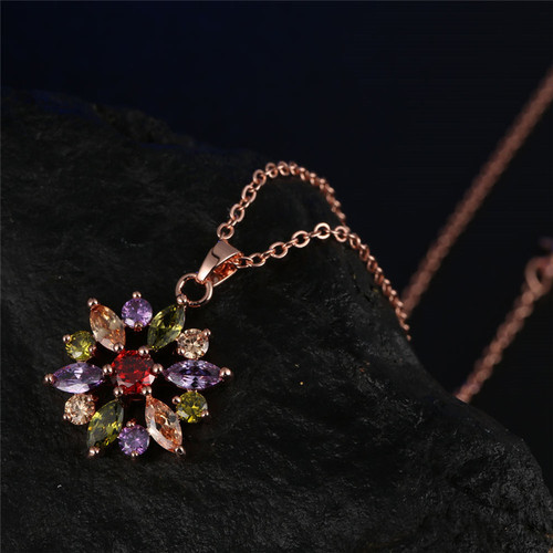 Kérastase Zircon Colorful Crystal Necklace Set: European & American-Style 7-Color Ice Flower Zircon Earrings and Necklace Two-Piece Set—Wholesale