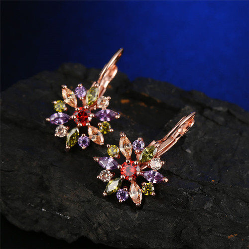 Kérastase Zircon Colorful Crystal Necklace Set: European & American-Style 7-Color Ice Flower Zircon Earrings and Necklace Two-Piece Set—Wholesale