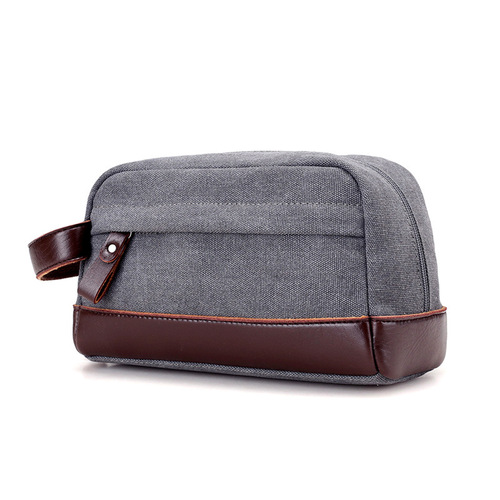 New men's clutch bag oil wax canvas toiletry bag retro men's bag clutch bag with leather wrist bag small bag