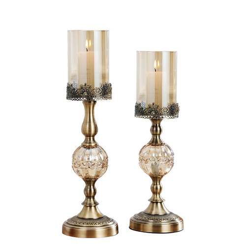 Classical European model house glass candlestick ornaments, metal candlesticks, American home living room candlelight decorations